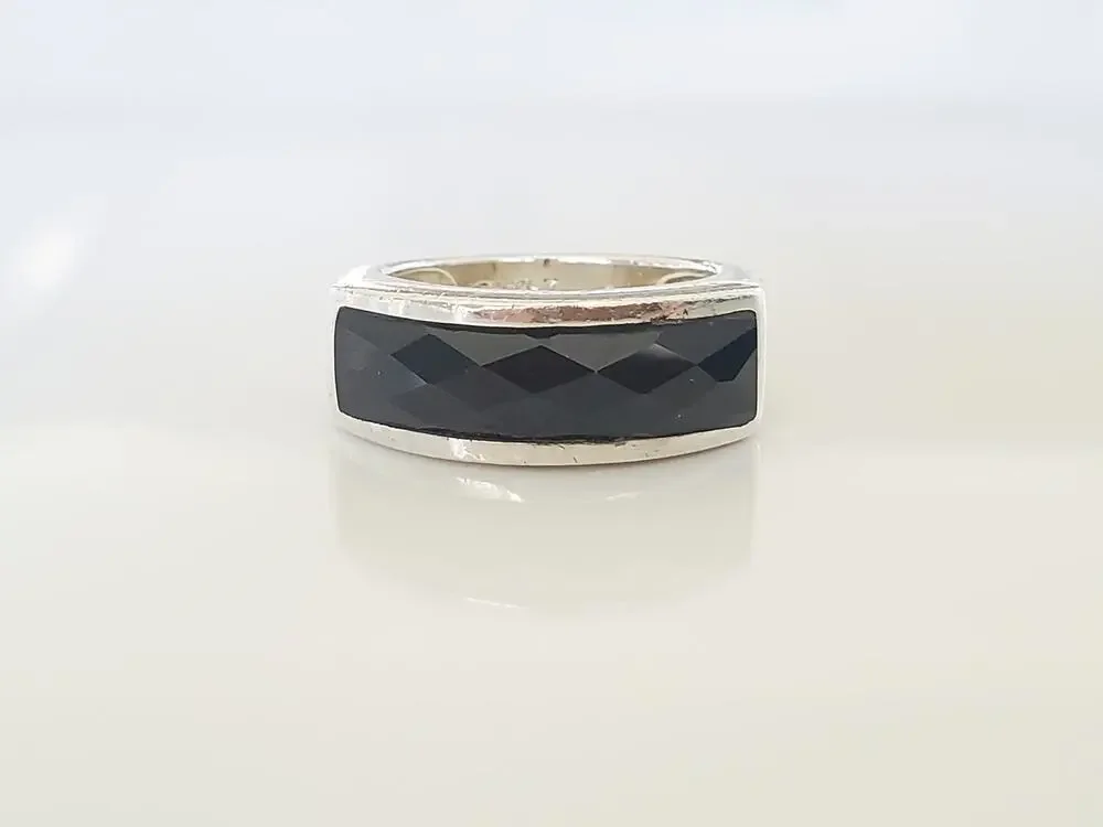 Vintage CFJ Sterling Silver Onyx Ring Band